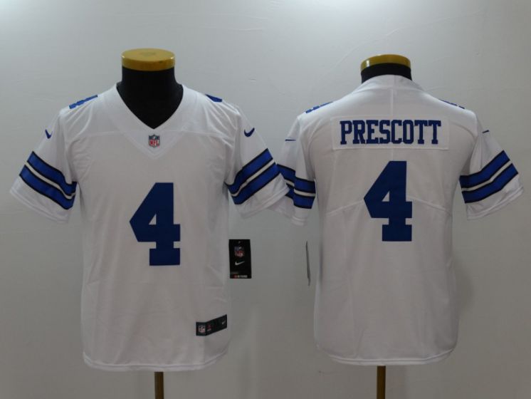 Youth Dallas Cowboys #4 Prescott White Nike Vapor Untouchable Limited NFL Jerseys->->Youth Jersey